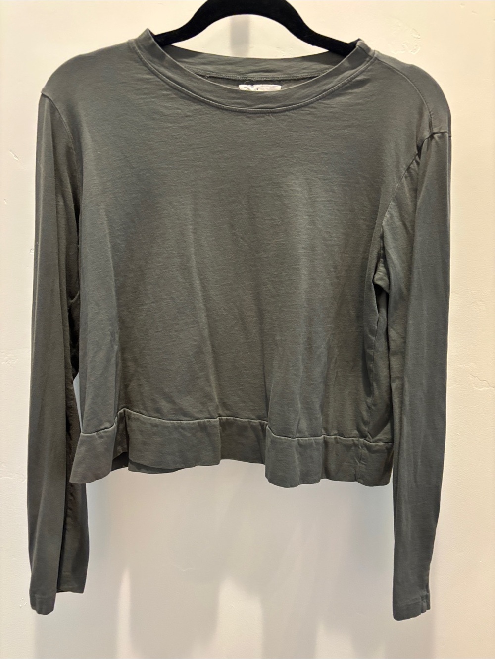 Velvet Long Sleeve Crop Top in Olive